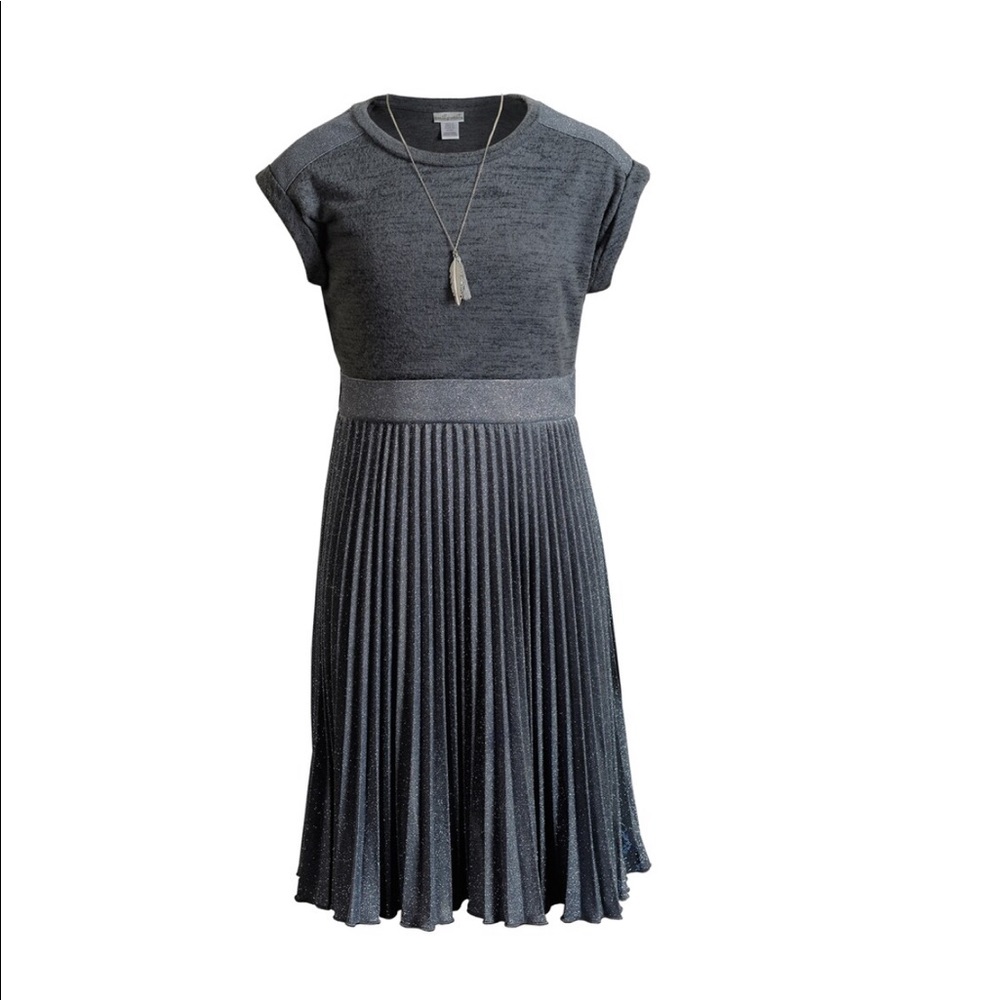 Emily West Glitter Pleated Knit Dress w/ Necklace